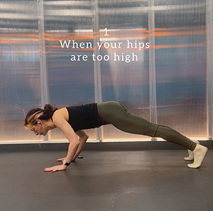 An incorrect position of the hips by being too high in chaturanga dandasana 